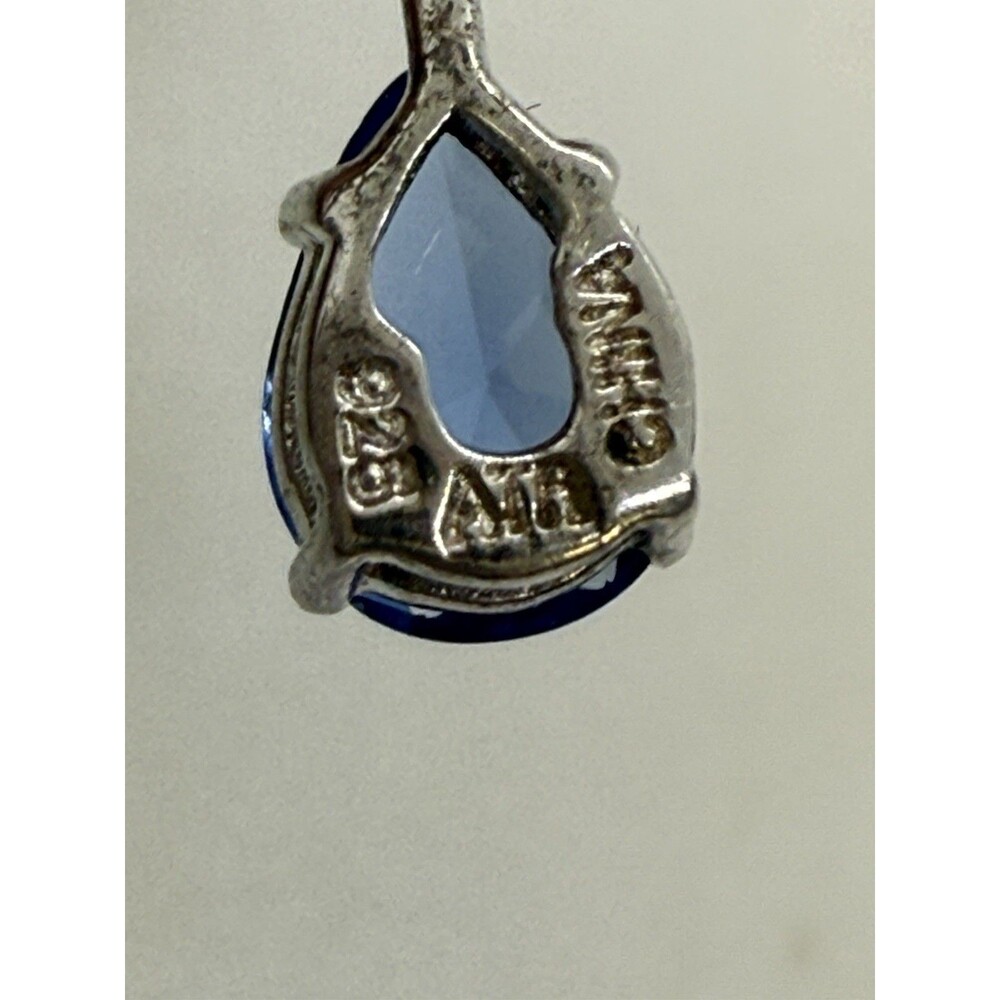 Vintage A.T.R. Jewelry 925 Sterling Silver Signed Tear Drop Earrings Blue Stone - Picture 3 of 12